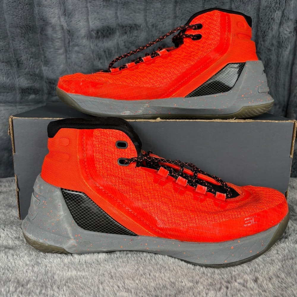 Under Armour Curry 3 Bright Orange Grey Kids Basketball Shoes 1274061-810 7Y